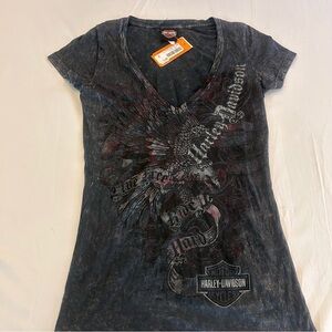 Harley-Davidson Black and Red V-Neck Tee